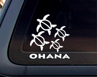 Ohana Turtle Family with 3,2,1 Baby Turtles Hawaii,White 5.5 inches tall 6x5.5,Decal,Sticker,Car decal,Car sticker. *Free Shipping*
