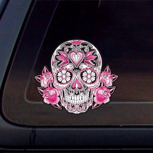 Pink-roses-sugar-skull 4.5X4,Decal,Sticker,Car window decal, Car sticker.       *Free Shipping*