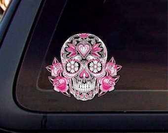 Pink-roses-sugar-skull 4.5X4,Decal,Sticker,Car window decal, Car sticker.       *Free Shipping*