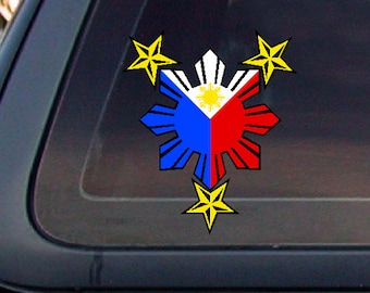 Philippine Flag Sun with Nautical STAR,321-2, 7.75x5,Car Decal,Sticker,Car window decal, Car sticker. *Free Shipping*,