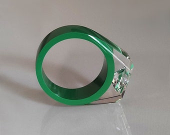 Dark Green Resin Ring with Cubic Zirconia - Statement Ring - Resin Jewelry - Geometric Ring - Emerald Ring - Green Resin Band