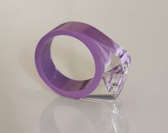 Purple Ring - Cubic Zirconia Ring - Purple Resin Jewelry - Geometric Ring - Colorful Jewelry - Purple Resin Band - Purple Jewellery