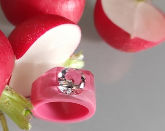 Donkerroze ring - Cubic Zirconia Ring - Roze hars sieraden - Geometrische ring - Kleurrijke sieraden - Roze harsband - Fuchsia sieraden