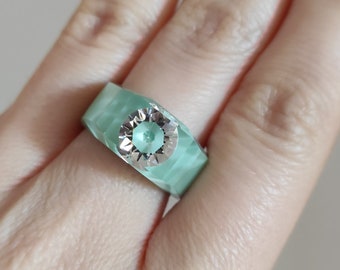 Mint hars ring - Cubic Zirconia Ring - Mint hars sieraden - geometrische ring - kleurrijke sieraden - Mint hars band - Mint sieraden