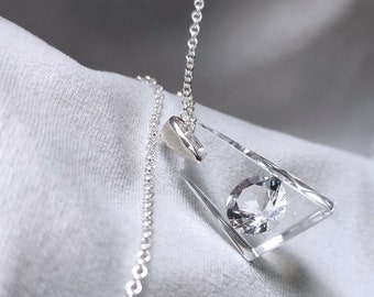 Clear Resin Necklace, Cubic Zirconia Necklace, Translucent Cz Pendant, Transparent Zirconia Necklace, Tranclucent Resin Jewelry