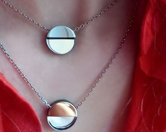 Mirror Necklace - Silver Chocker with mirror - Silver Necklace - Mirror Pendant - Short Necklace Simple - Minimalist Necklace - Gift for Her