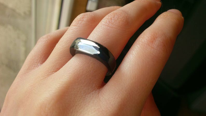 Unique Geometric Ring for Wife Black Resin Ring with Mirror Statetement Black Mirror Ring