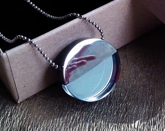 Resin Necklace with Real Mirror, Silver necklace simple, Minimalist Circle Necklace, Resin Jewellery, Gift for Wife, Resin Pendant Mirror