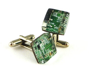 Green Cuff links, Circuit board cufflinks, Gift for Man, Resin Jewelry, Wedding Cufflinks, Wedding Accesories, Christmas Gift for Him