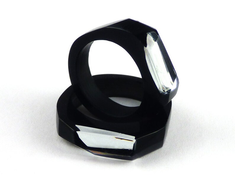 Unique Geometric Ring for Wife Black Resin Ring with Mirror Statetement Black Mirror Ring