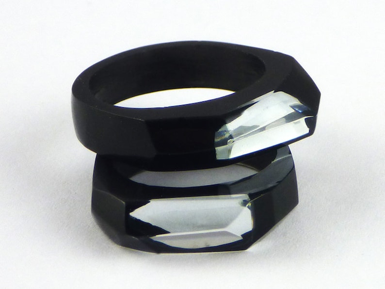 Unique Geometric Ring for Wife Black Resin Ring with Mirror Statetement Black Mirror Ring