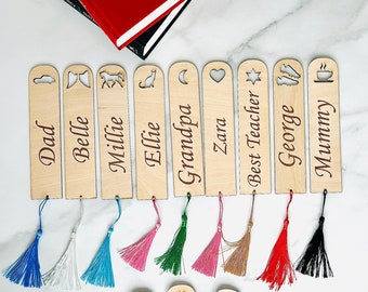 Personalised Large Wooden Bookmark - Any Name - Any Phrase - Any Occasion - Choice of Design - Choice of Tassel