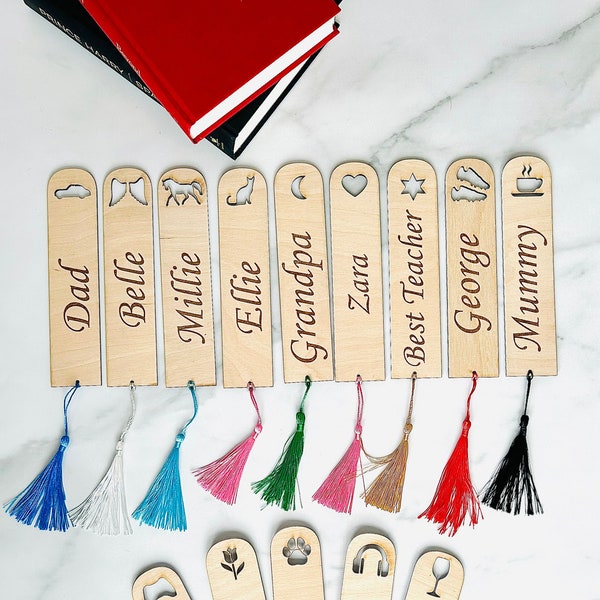 Personalised Large Wooden Bookmark - Any Name - Any Phrase - Any Occasion - Choice of Design - Choice of Tassel