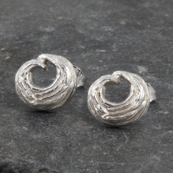 Ebb and Flow Wave Stud Earrings - wave earrings - chunky stud earrings - 925 silver sea studs - every day earrings - hand made in Cornwall