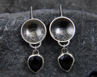 Statement Stormy Seas Gemstone Statement Earrings - Dangle Oxidised earrings - Black Topaz gemstone earrings - handmade in Cornwall