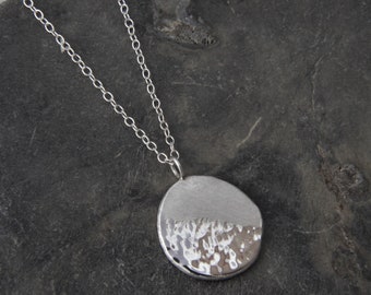Silver Pebble pendant - Sterling silver nugget necklace - hammered silver necklace - Reflections on the Sea - sea inspired- made in Cornwall