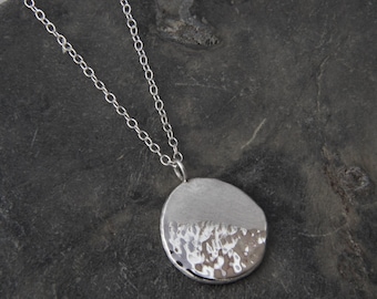 Hammered Sterling Silver Pebble Pendant - Sea Inspired Necklace - Cornish beach jewellery