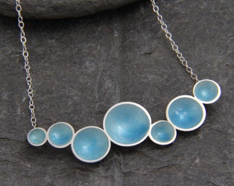 Blue enamel necklace - Sterling Silver statement necklace - blue statement necklace - inspired by the beach - rock pools - made in Cornwall