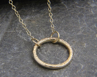 9ct Gold Circle necklace - hammered circle - minimalist 9ct necklace - line hammered gold - Solid Gold circle - hand made in Cornwall