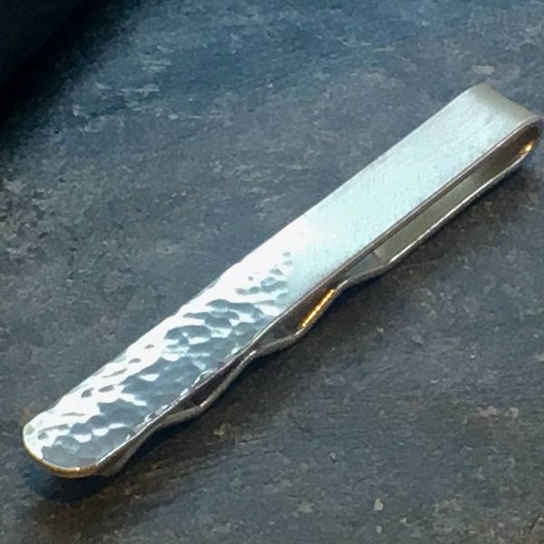 Sterling Silver tie slide - hammered tie clip - contemporary - Reflections on the Sea tie bar - inspired by the sea - made in Cornwall