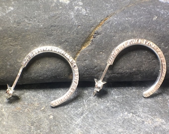 Sterling Silver Hoop Earrings - hammered hoop earrings - minimalist earrings - everyday hoop earrings - hand made in Cornwall