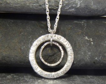 Double circle Sterling silver necklace - circle necklace - ring necklace - love necklace - anniversary gift -  handmade in Cornwall