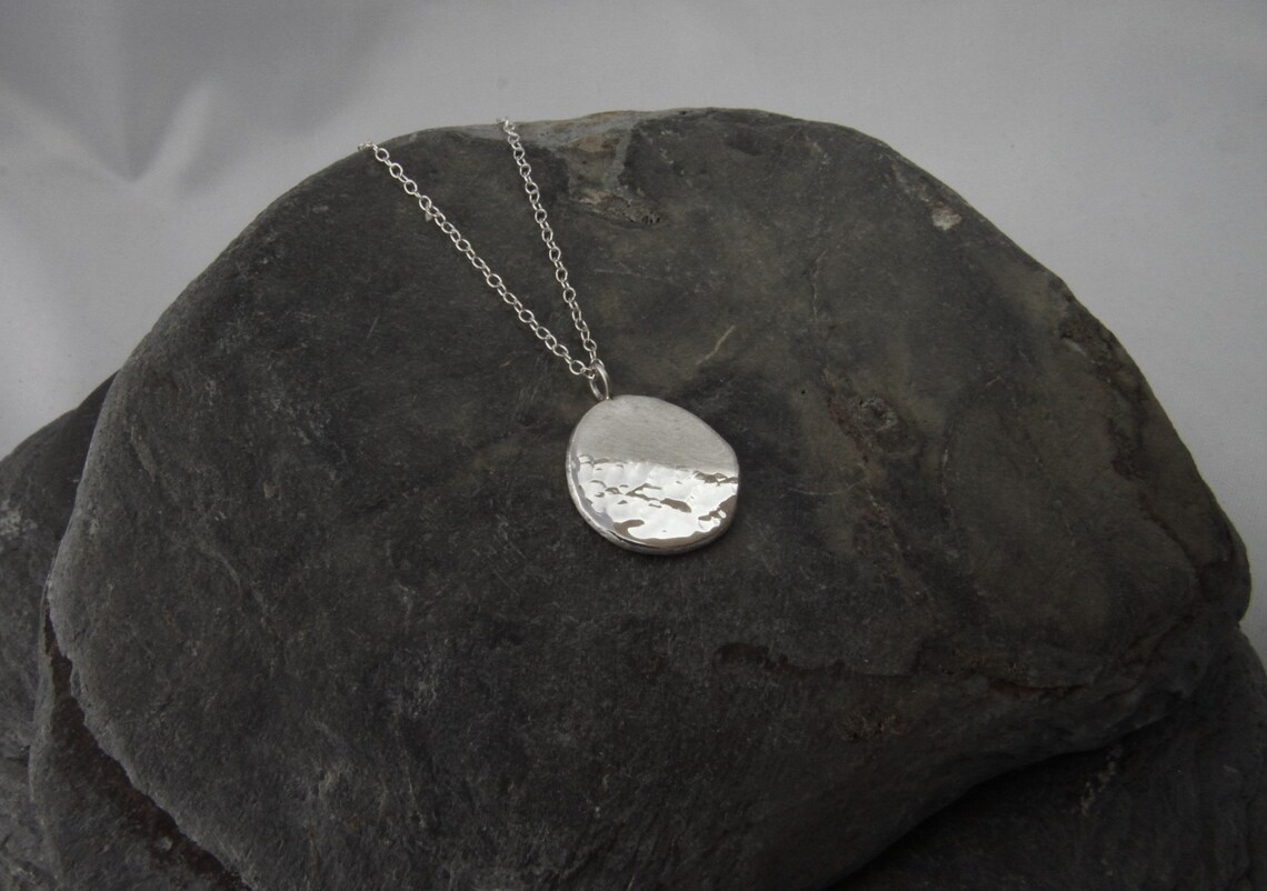 Hammered Sterling Silver Pebble Pendant - Sea Inspired Necklace ...