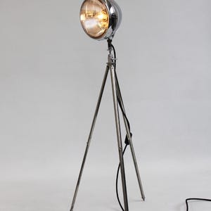 Vintage Lucas Floor Lamp - Original 700 Series Car Headlamp on Chrome Brass Tripod (1960s/70s)