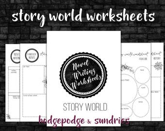 Novel Writing printables;  Story World Worksheets; novel writing bundle; fantasy novel; NaNaoWriMo