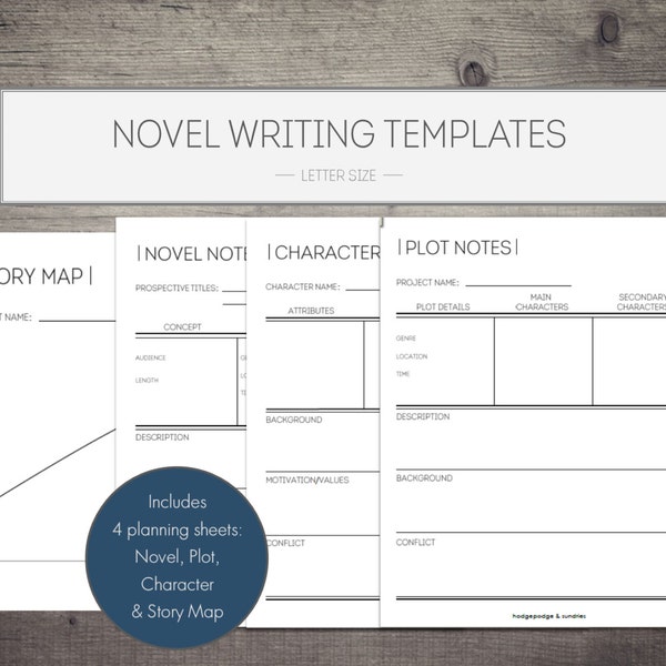 Novel Writing Printables, novel template, writing organization, writing template