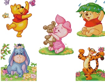 Patrón de punto de cruz de Winnie the Pooh en PDF: Diseño de amigos de Disney, descarga instantánea para decoración infantil o regalo hecho a mano.