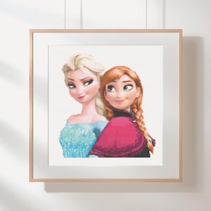 Frozen Elsa & Anna Cross Stitch Pattern PDF – Princess Sisters Digital Download Wall Art