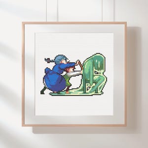 Howl’s Moving Castle Cross Stitch Pattern – Sophie & Markl Pushing Door, Ghibli PDF Instant Download
