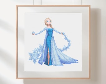Elsa Cross Stitch Pattern: Frozen Princess, Ice Magic Dress (PDF Digital Download