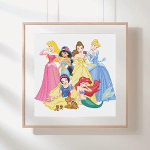 Princess Cross Stitch Pattern PDF – Belle Ariel Jasmine Cinderella Aurora Snow White Download