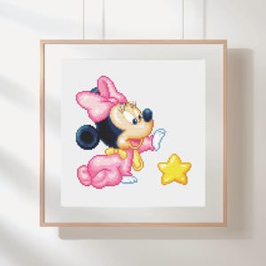 Baby Minnie Mouse Cross Stitch PDF – Cute Pink Onesie & Star Design | Disney Nursery Pattern | Instant Download