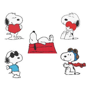 Snoopy Cross Stitch PDF Pattern Set – 5 Peanuts Designs, Instant Download for DIY Gift, Nursery Art, or Cartoon Decor