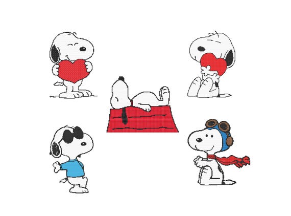 Snoopy Cross Stitch Pattern Set: 5 Peanuts Designs (PDF Download