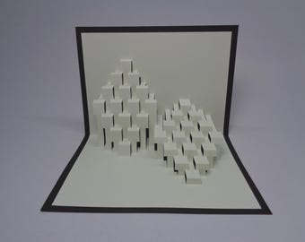 Tarjeta desplegable de arquitectura origámica con bloques de construcción – Arte de papel kirigami 3D – Hecho a mano