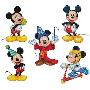 Mickey Mouse Cross Stitch PDF Pattern Set – 5 Classic Disney Designs, Instant Download, Cute Cartoon