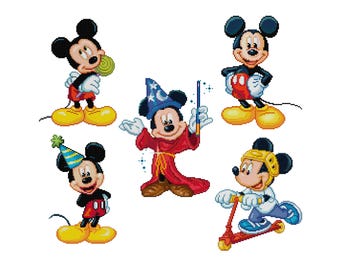 Mickey Mouse Cross Stitch PDF Pattern Set – 5 Classic Disney Designs, Instant Download, Cute Cartoon
