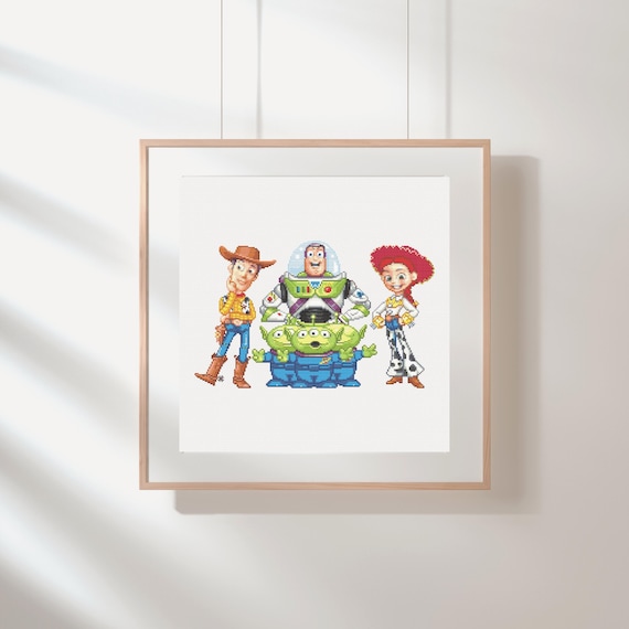 Toy Story Cross Stitch Pattern: Woody, Buzz, Jessie and Aliens