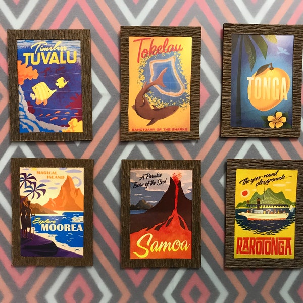 Miniature Polynesian Resort Inspired Poster Set, 6 tiny posters & free shipping