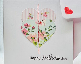 Mother's Day Two Stitched Hearts On White Card