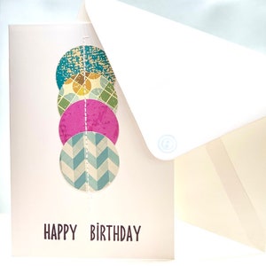 Carte Joyeux anniversaire cercles cousus sur blanc