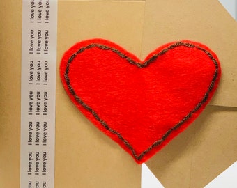 Floating Red Love Heart on Brown Card