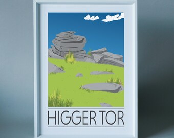 Peak District travel print - Higger Tor - popular landscapes with walkers in Derbyshire