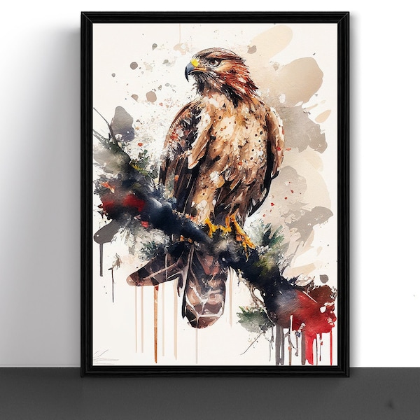Hawk Red Tailed Hawk Watercolor Painting Bird Wildlife Art Print Poster