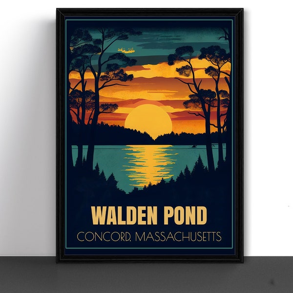 Stampa artistica di poster di viaggio Walden Pond Concord Massachusetts Thoreau