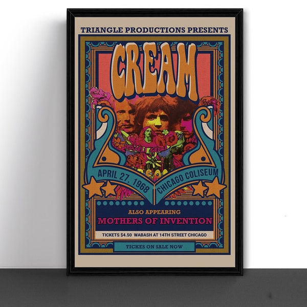 Cream  1968 Concert Tour Poster Art Print With Frank Zappa